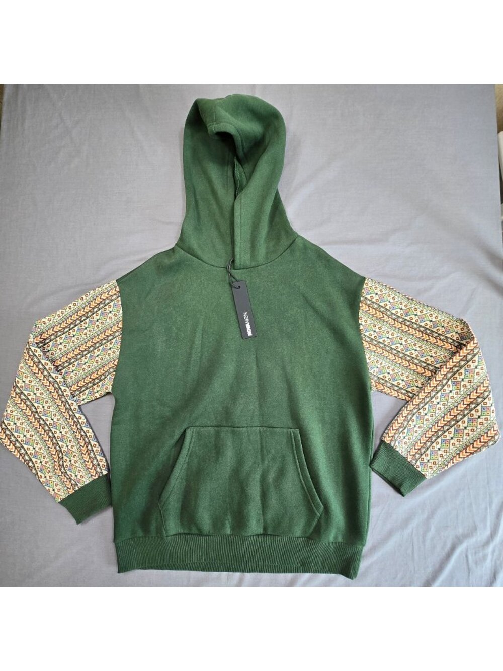 NEW Novamen M Hoodie Dark Green Patterned Sleeves